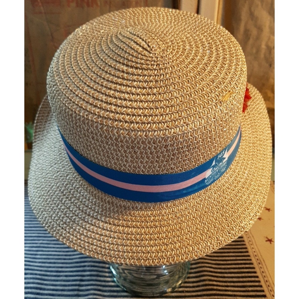 New Kentucky Derby Angry Orchard Derby Straw Hat with Ribbon & Red Flowers - Picture 5 of 6